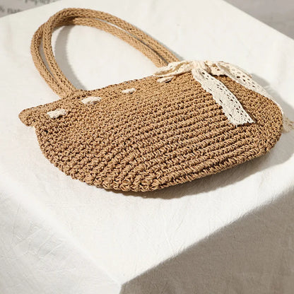 Bowknot woven bag female new shoulder portable hand-woven straw bag seaside vacation beach bag tide