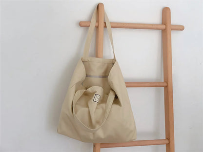 Women Canvas Simple Tote Bag Foldable Reusable Grocery Large Shopping Shopper Casual Girls Shoulder Bags Handbag