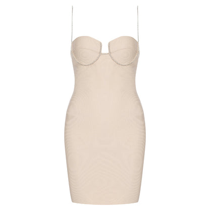 Strappy Sleeveless Drill Chain Mini Bandage Dress HB7917