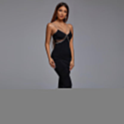 Strappy Sleeveless Maxi Drill Chain Bandage Dress HL8914