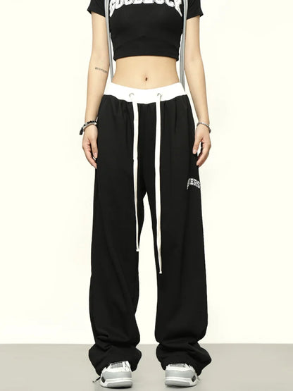 Hip Hop Gray Patchwork Jogging Wide Leg Sports Harajuku Korean Pant