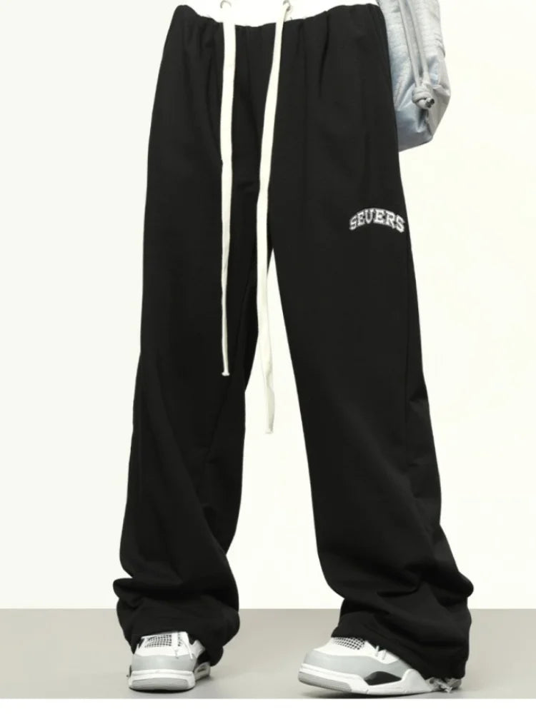 Hip Hop Gray Patchwork Jogging Wide Leg Sports Harajuku Korean Pant