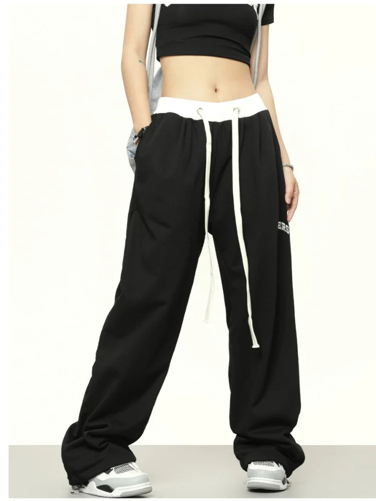 Hip Hop Gray Patchwork Jogging Wide Leg Sports Harajuku Korean Pant