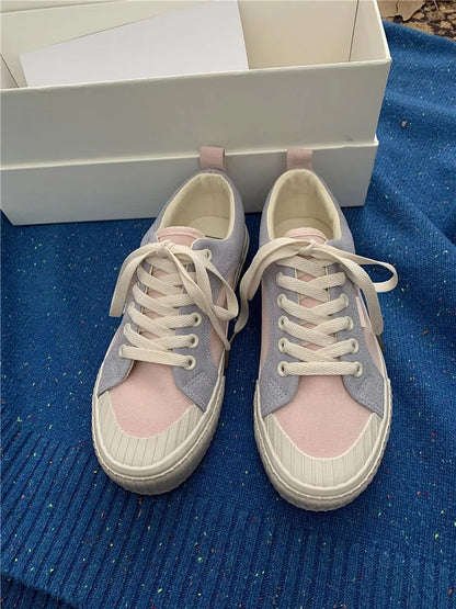 Mixed Color Woman Canvas Shoes Fashion Casual Student Cute Lovely Female Lace Up Flats Korea Japanese Spring New Low Top