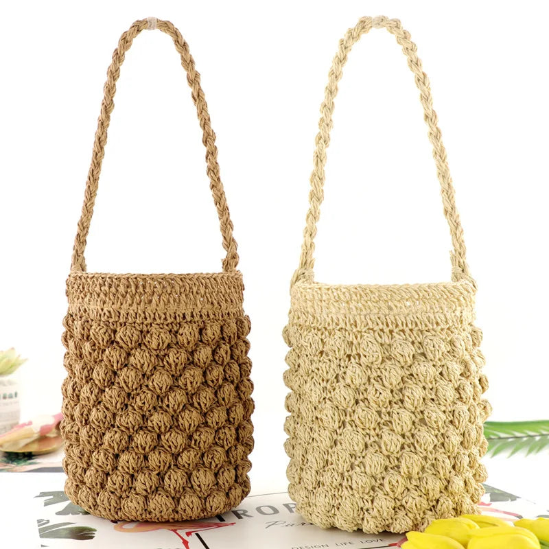 Straw bag female seaside vacation beach bag Bali new small bucket portable fashion woven bag