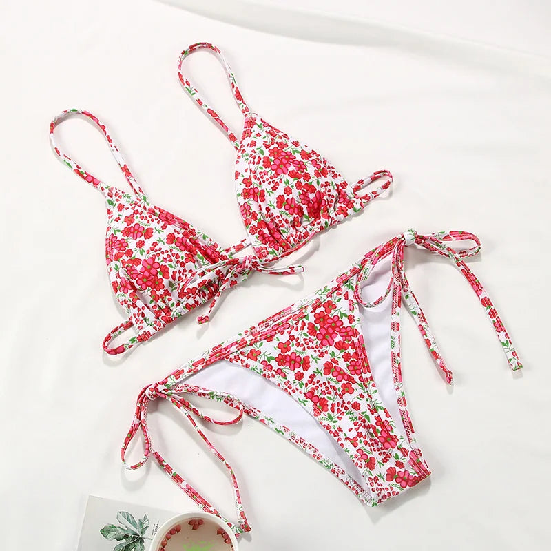 Sexy Bikinis 2024 Swimsuit Floral Print Swimwear String Bikini Sets Bathing Suit Women Biquinis Thong Beachwear Summer
