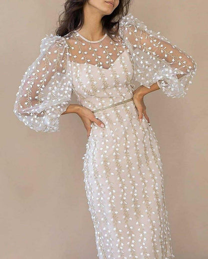 Gown Sleeves O-Neck Warm-Season with Women's Elegant Party Long Lace for and Events
