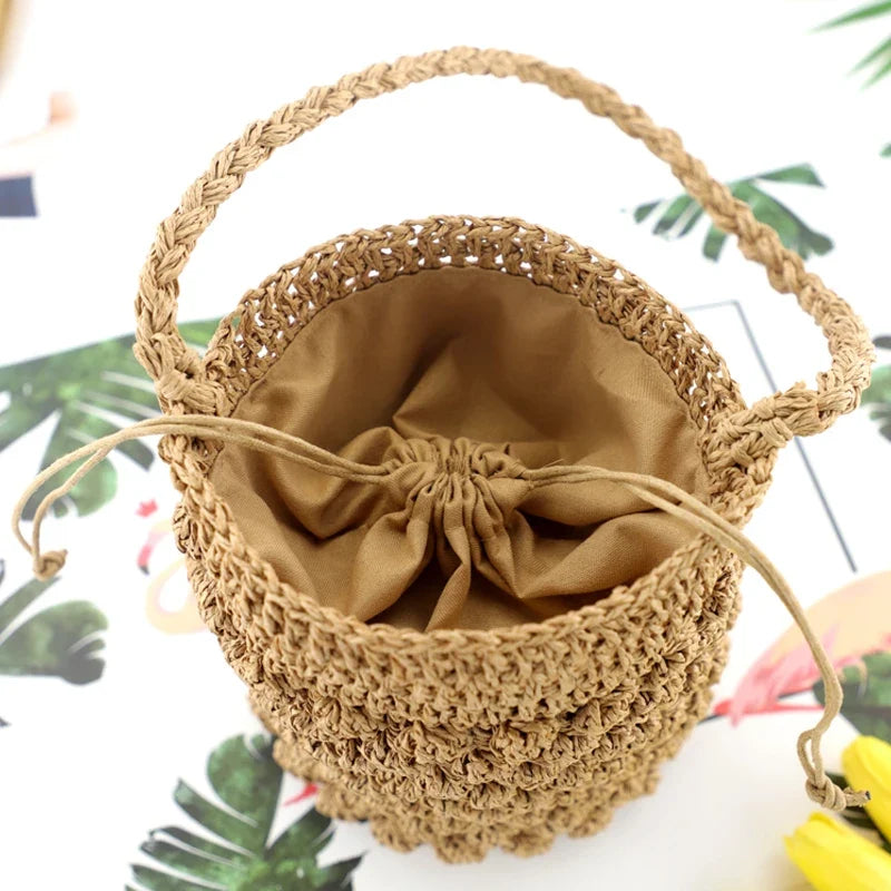 Straw bag female seaside vacation beach bag Bali new small bucket portable fashion woven bag