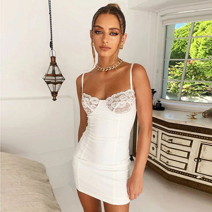 Lace Cup Sweetheart Spaghetti Strap Corset Seam Bodycon Mini Dress
