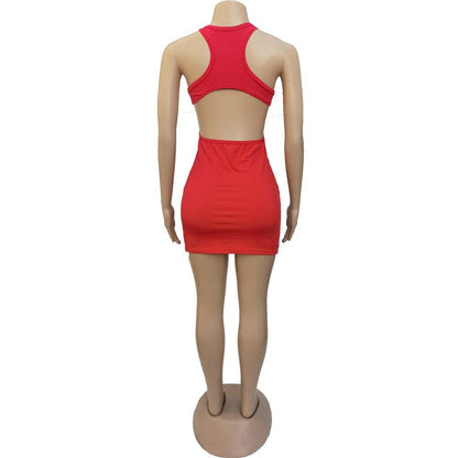 Ribbed Knit Scoop Neck Side Cutout Bodycon Mini Dress