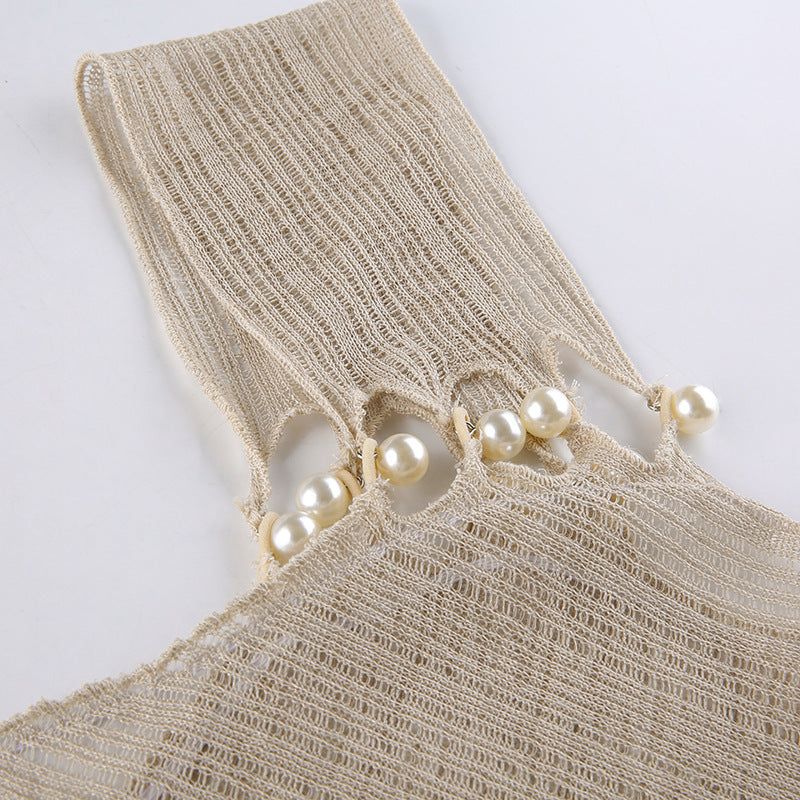 One Shoulder Ribbed Grommet Strap Wavy Seam Lettuce Edge Midi Dress