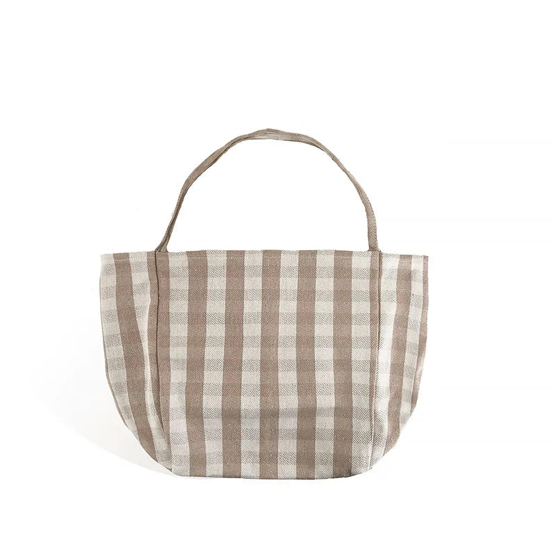 Women Cotton Stripes Shoulder Bag Large Capacity Shoulder Bag Ladies Casual Shopping Handbag