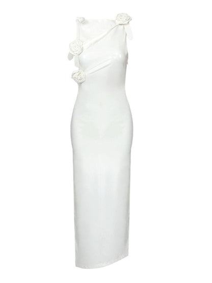 Mock Neck Long Sleeve Waist Cutout High Slit Fitted Maxi Dress