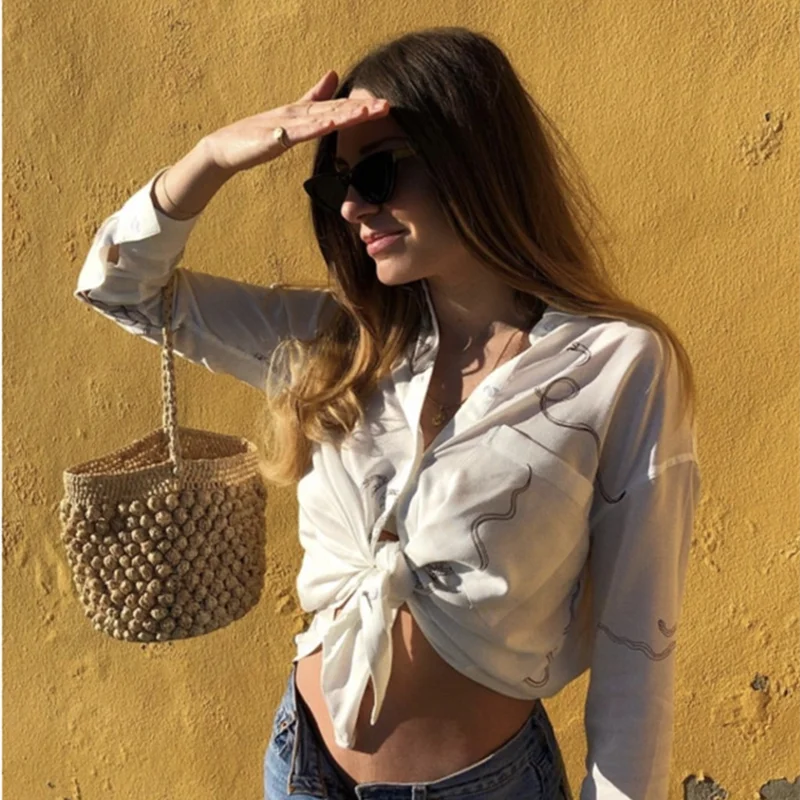 Straw bag female seaside vacation beach bag Bali new small bucket portable fashion woven bag