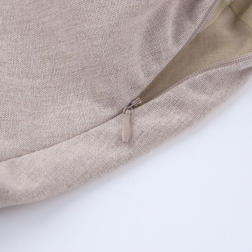 Square Neck Puff Cap Sleeve Empire Waist Linen Babydoll Mini Dress