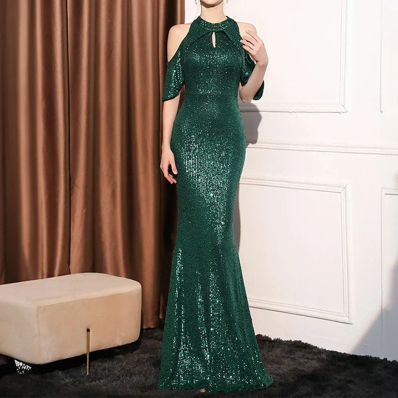 High Neck Mermaid Sequin Party Dress