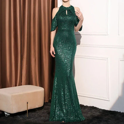 High Neck Mermaid Sequin Party Dress