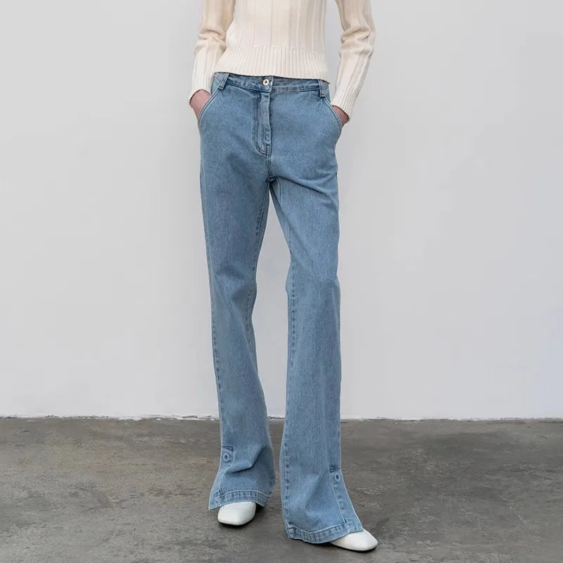 High Quality Women Spring and Autumn All-match Side Slit Straight High Waist Bootcut Jean