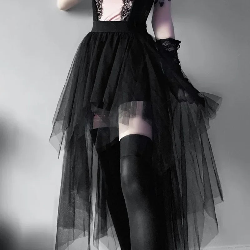 High Waisted Irregular Net Yarn Summer Gothic Casual Clothes Skirt