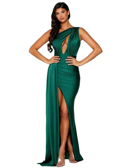 One-Shoulder Satin Hollow Out Party Dress