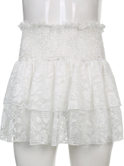 Ruched Cascading Ruffle Mini Skirt