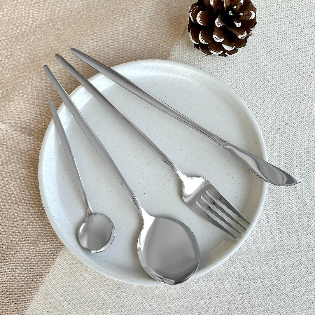 Modern Silver Flatware Set - 24 Piece