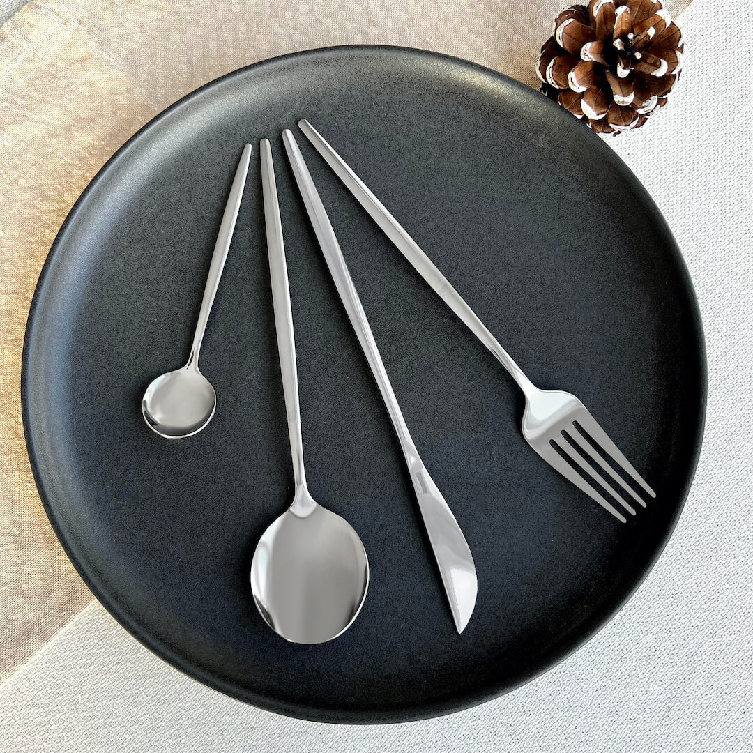 Modern Silver Flatware Set - 24 Piece
