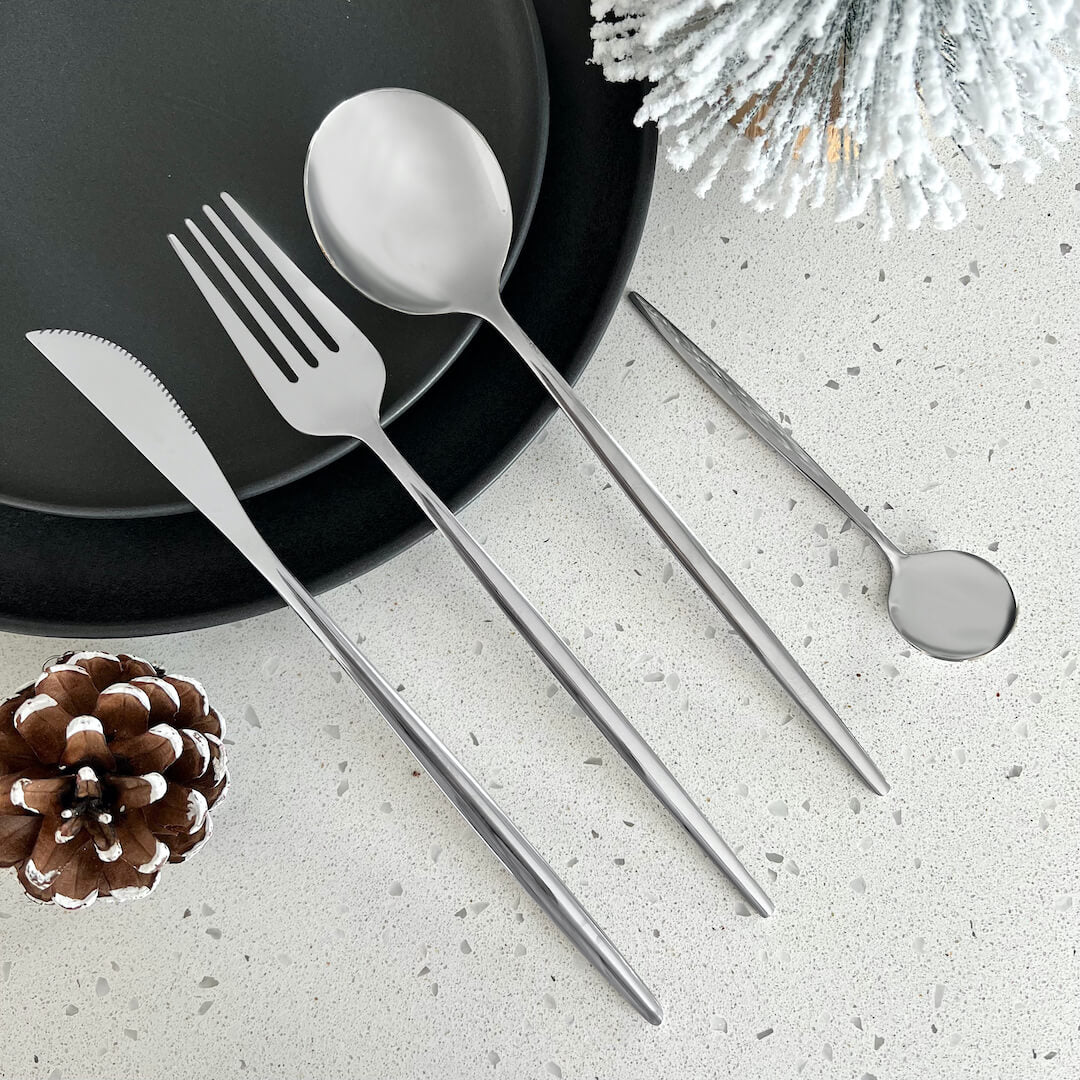 Modern Silver Flatware Set - 24 Piece