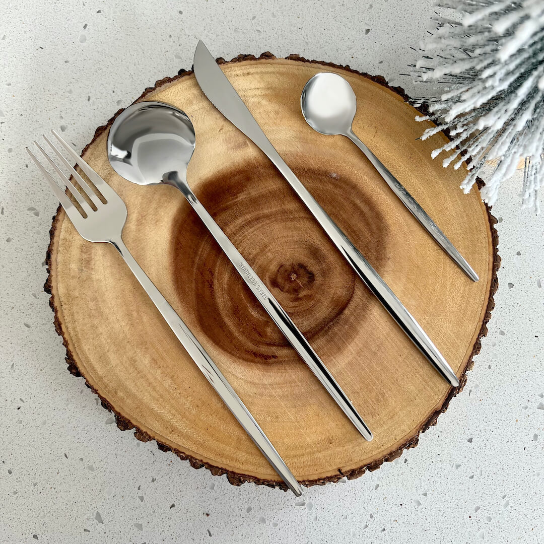 Modern Silver Flatware Set - 24 Piece