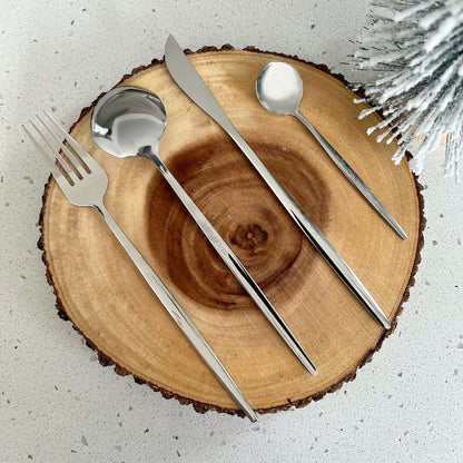 Modern Silver Flatware Set - 24 Piece