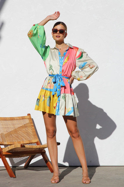 Abstract Print Spaghetti Strap Mini Dress