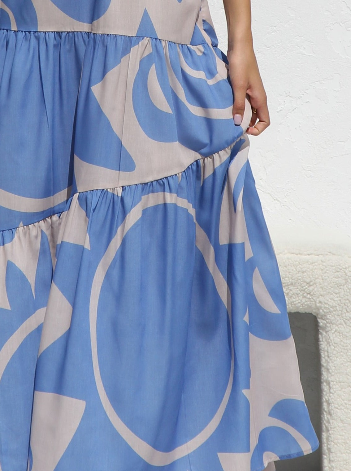 Abstract Print Square Neck Tiered Wide Strap Maxi Dress