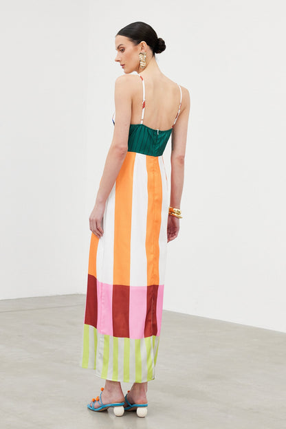 Spaghetti Stripe Panel Column Maxi Dress