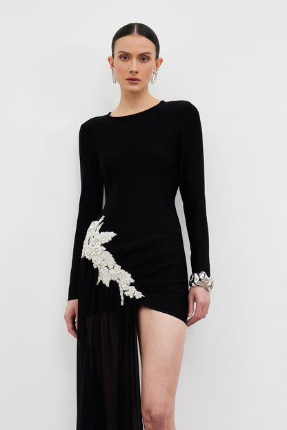 Mesh Embellished Bodycon Mini Dress