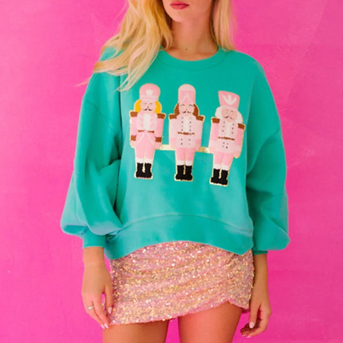 Funny Imcute Sequin Nutcracker Graphic Long Sleeve Hoodie