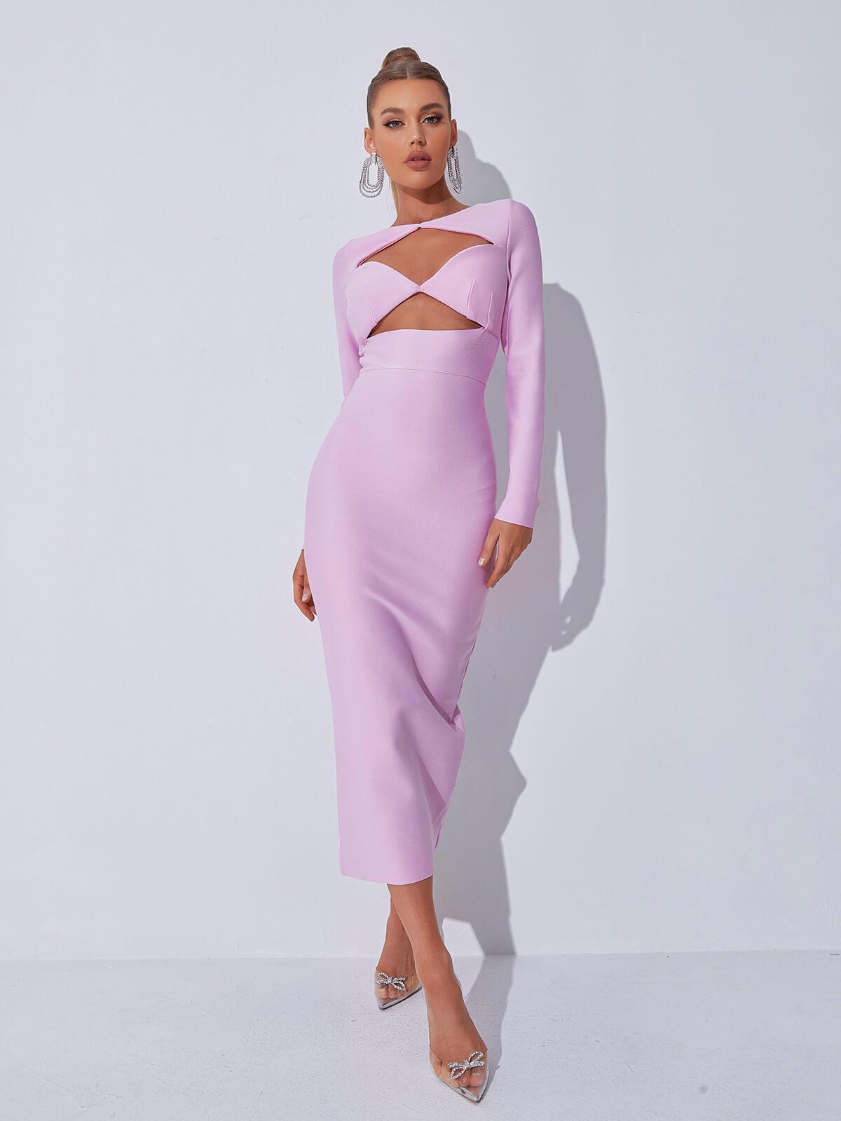 Long Sleeve Cutout Twist Bodycon Midi Dress