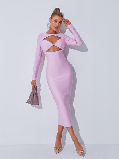 Long Sleeve Cutout Twist Bodycon Midi Dress