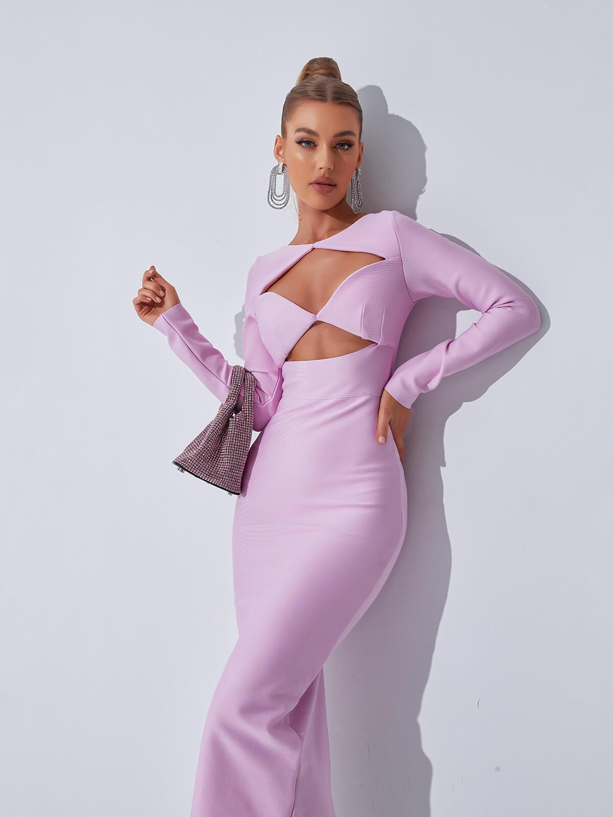 Long Sleeve Cutout Twist Bodycon Midi Dress