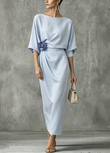 Boat Neck Rosette Waist Draped Column Maxi Dress