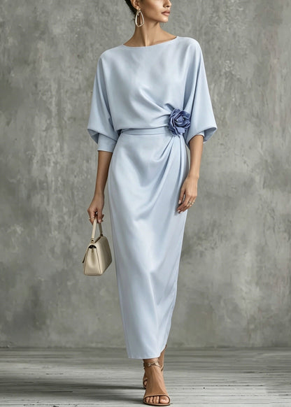 Boat Neck Rosette Waist Draped Column Maxi Dress