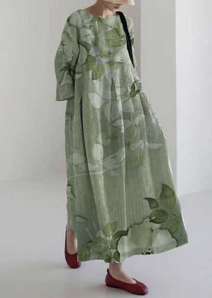 Round Neck Center Box Pleat Watercolor Floral Print Midi Dress