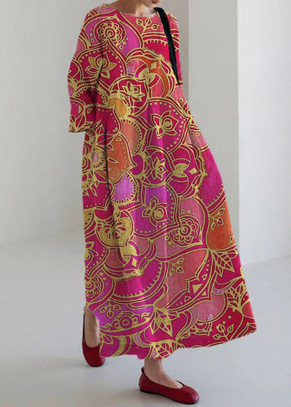 Round Neck Center Box Pleat Watercolor Floral Print Midi Dress