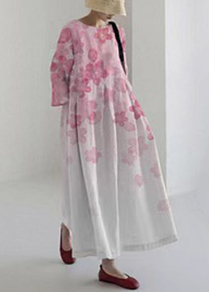 Round Neck Center Box Pleat Watercolor Floral Print Midi Dress