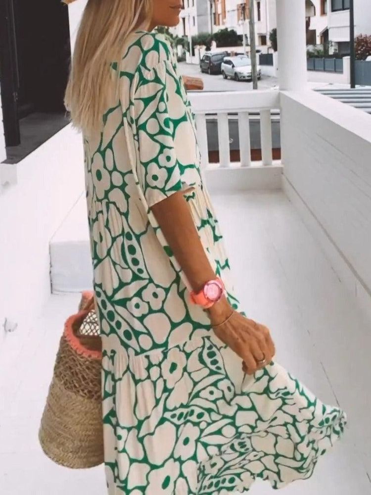 Deep V Neck Flutter Sleeve Tiered Botanical Print Maxi Dress