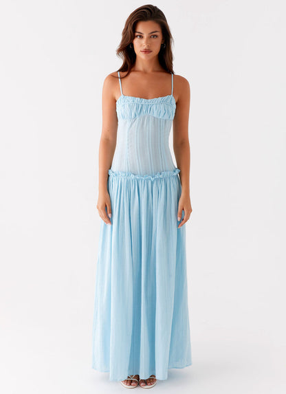 Spaghetti Strap Ruched Drop Waist Gathered Tier Maxi Dress