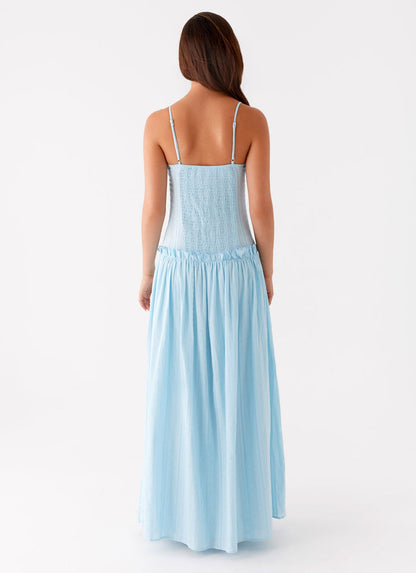 Spaghetti Strap Ruched Drop Waist Gathered Tier Maxi Dress