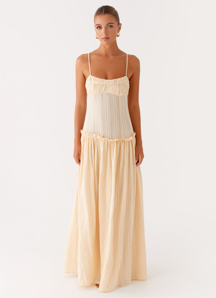 Spaghetti Strap Ruched Drop Waist Gathered Tier Maxi Dress