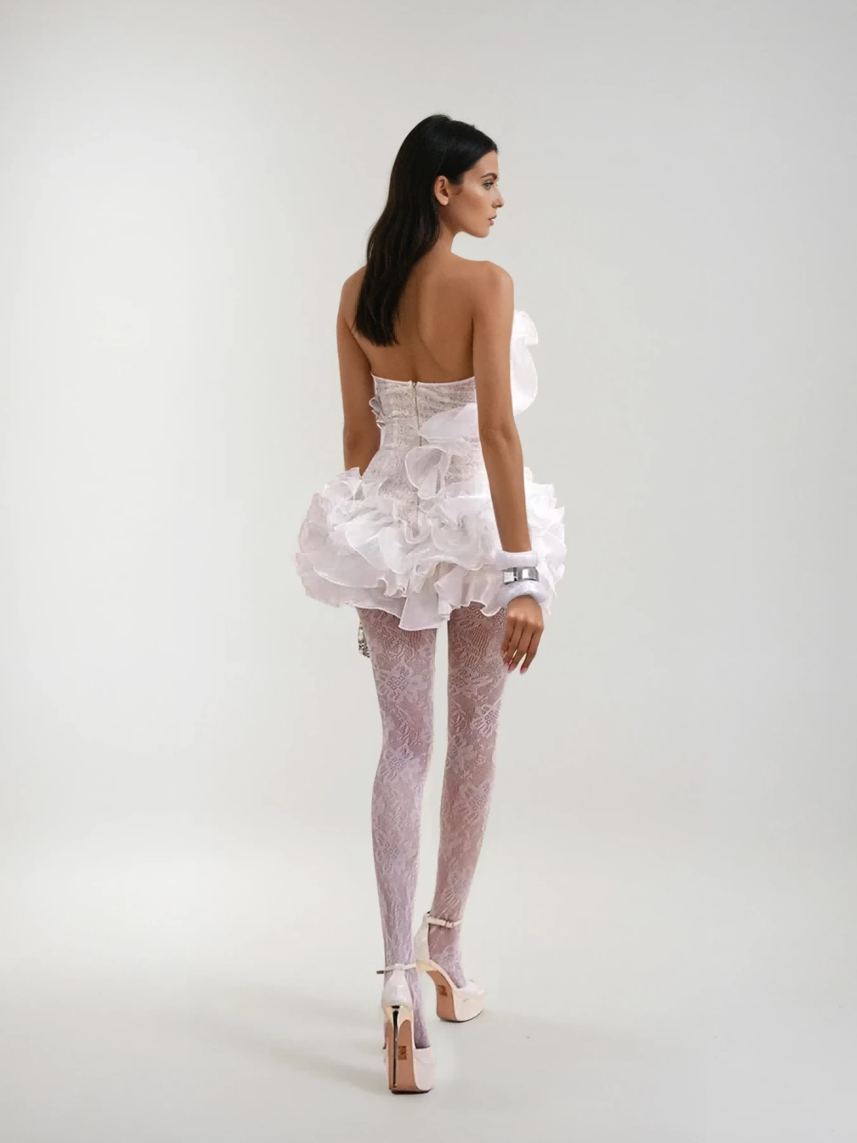 Strapless Tiered Ruffle Petal Mini Dress