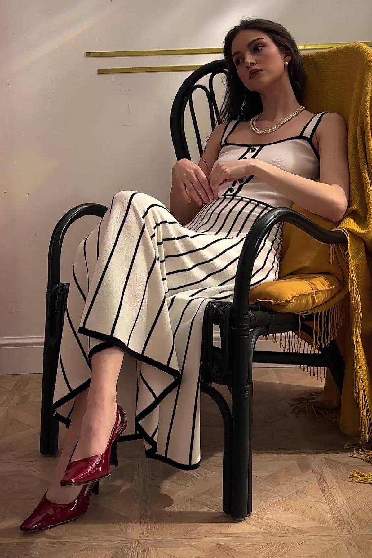 Square Neck Sleeveless Rib Knit Contrast Piping Tiered Midi Dress