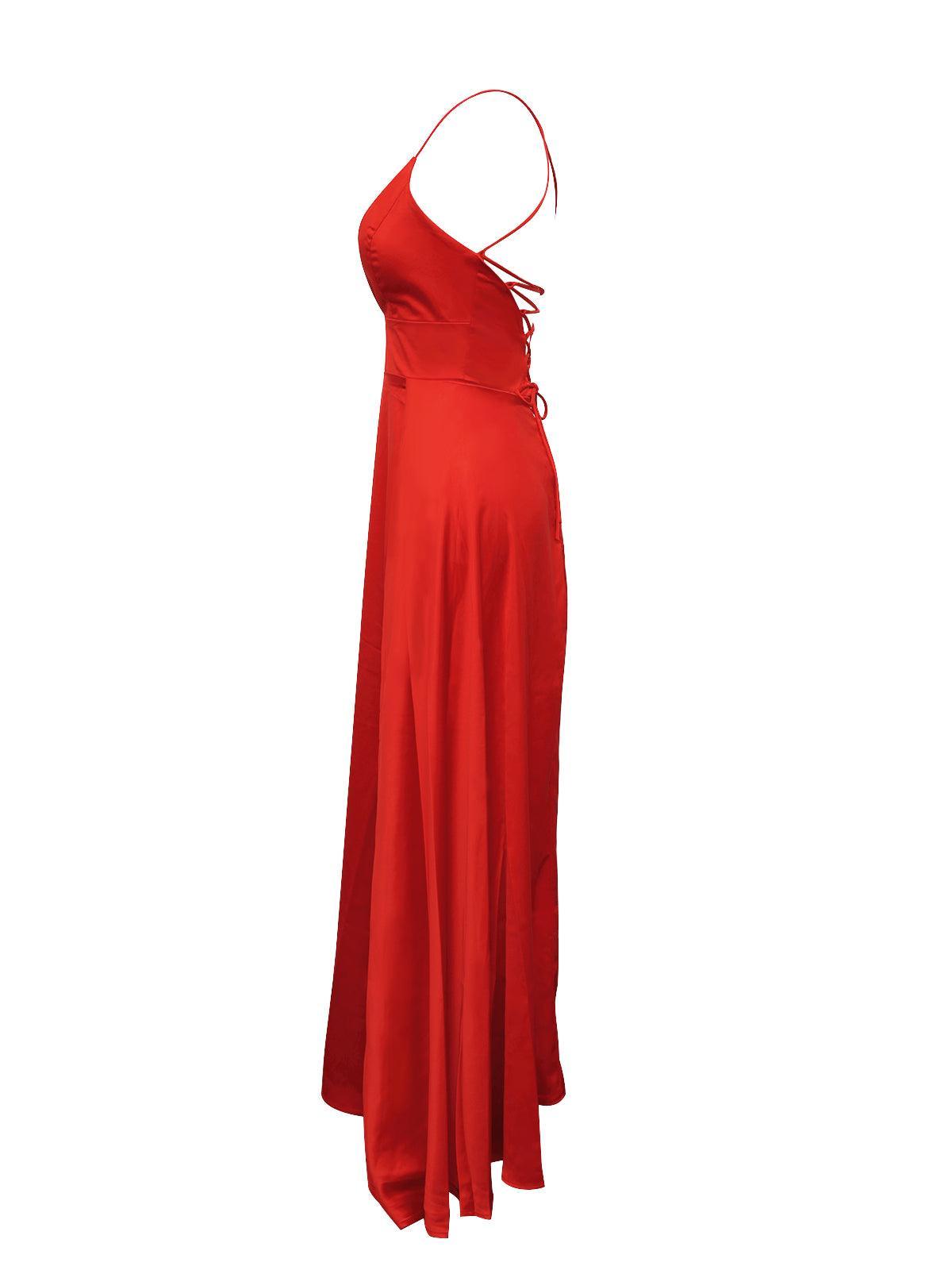 Cross Back Lace Up Corset Back Flared Satin Maxi Gown